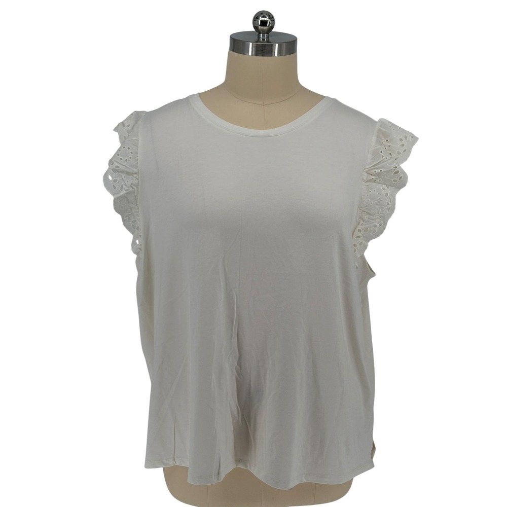 Ava & Viv White Blouse w/ Embroidered Flutter Sleeves Size 4X